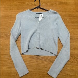 PacSun Light Gray Ribbed Button-Up Blouse